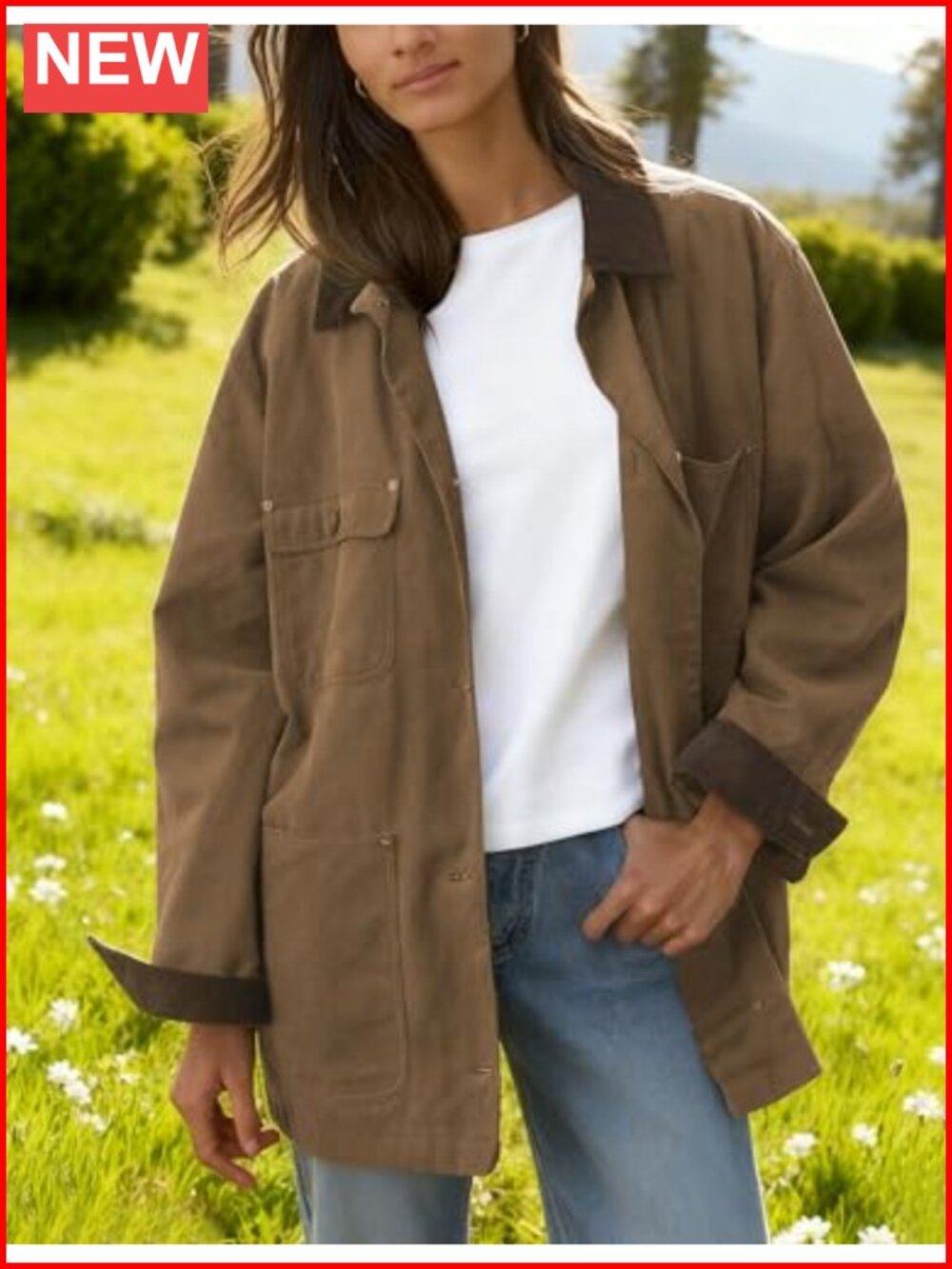 Oversized Vintage Corduroy Collar Barn Jacket Women Utility Coat - Picture 3 of 6
